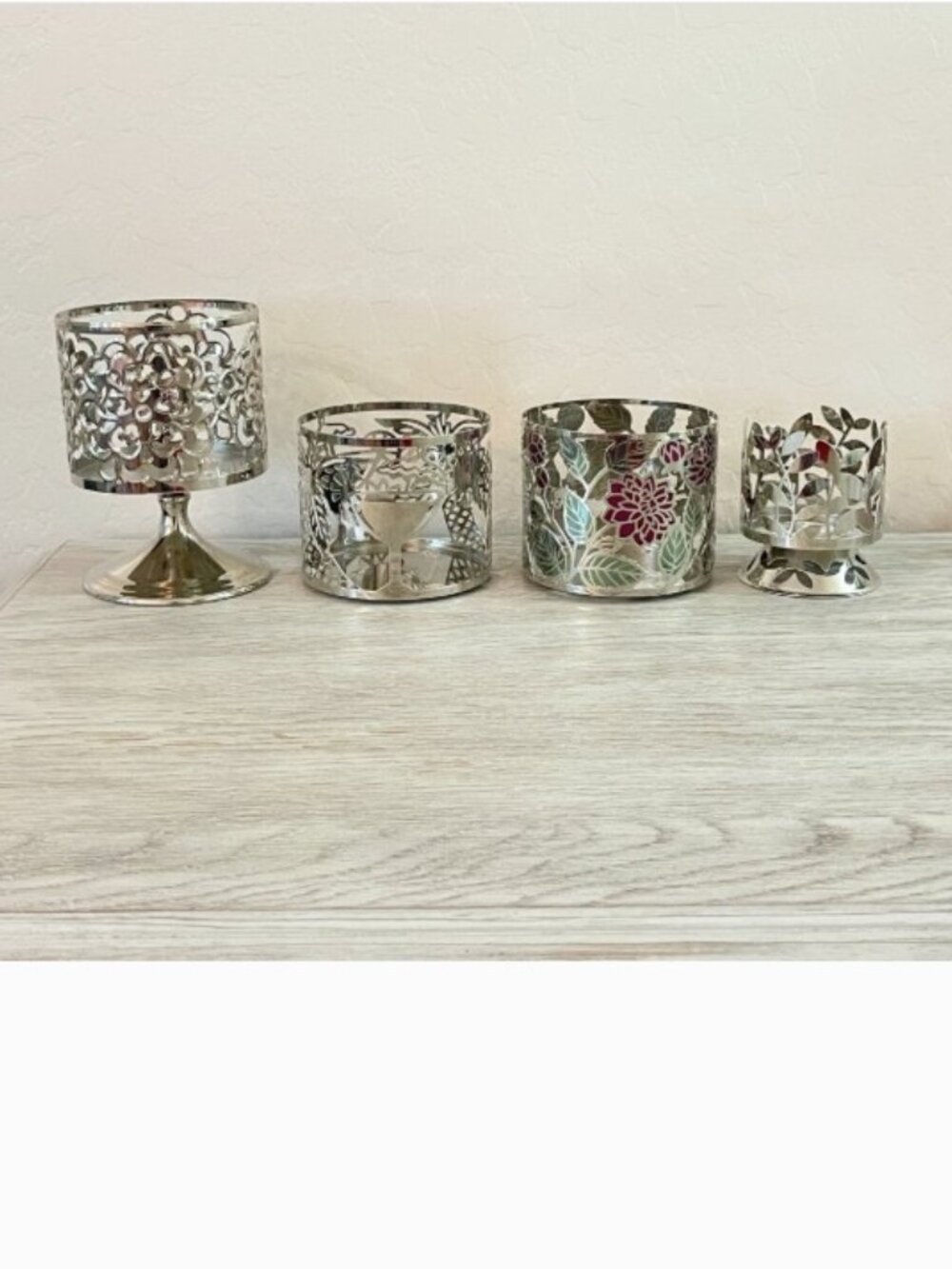 Bath & Body Works Candle Holders Set of 4 Silver Metal Sleeves